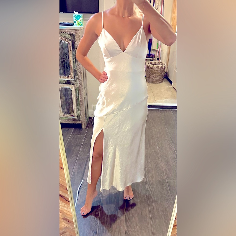 XS Off White Satin Midi Dress